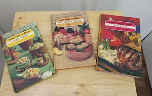 Vintage recipe books, cookbooks three volumes